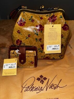 Patricia Nash Yellow Floral Mini Satchel with Matching Card Wallet
